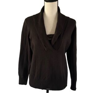 White Stag Brown Ribbed Sweater With Shawl Neckline Scoop neck Size Medium